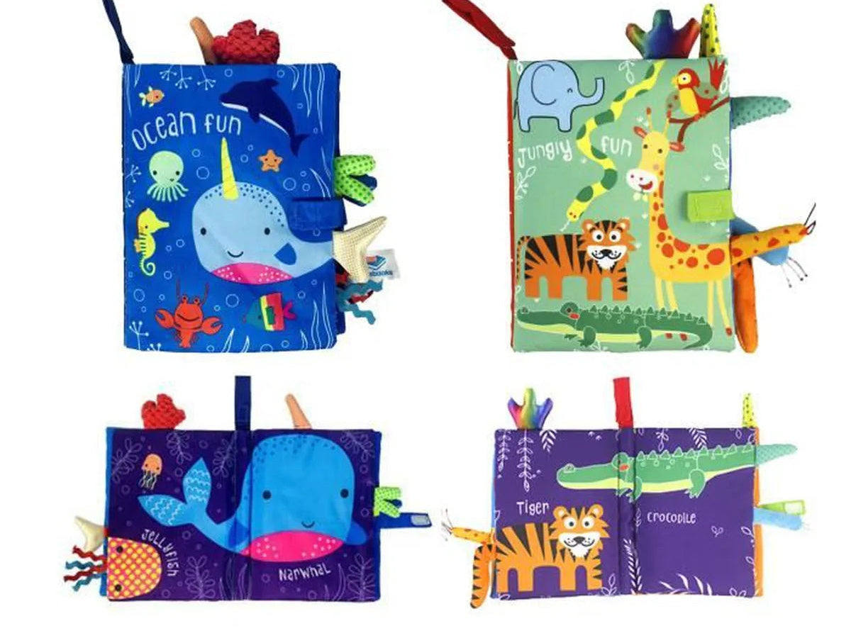 Livre en Tissu Anglais Bébé – Sensoriel, Motifs Animaux, Bilingue, Dès la Naissance | TrioNest™
