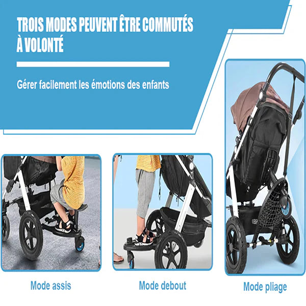 Marche Pied Poussette Enfant 25kg Siège Intégré PP Solide 2-7 Ans 3 Coloris – TrioNest™