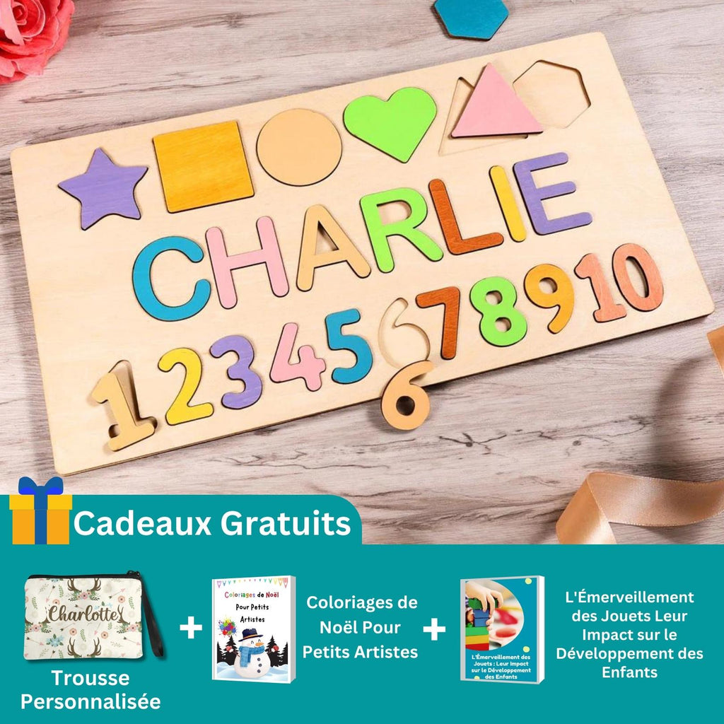 Puzzle en Bois Prénom Personnalisé – Éveil Sensoriel, Bois Éco-Responsable, +9 Mois, Cadeau Unique | NamePuzzle by TrioNest™