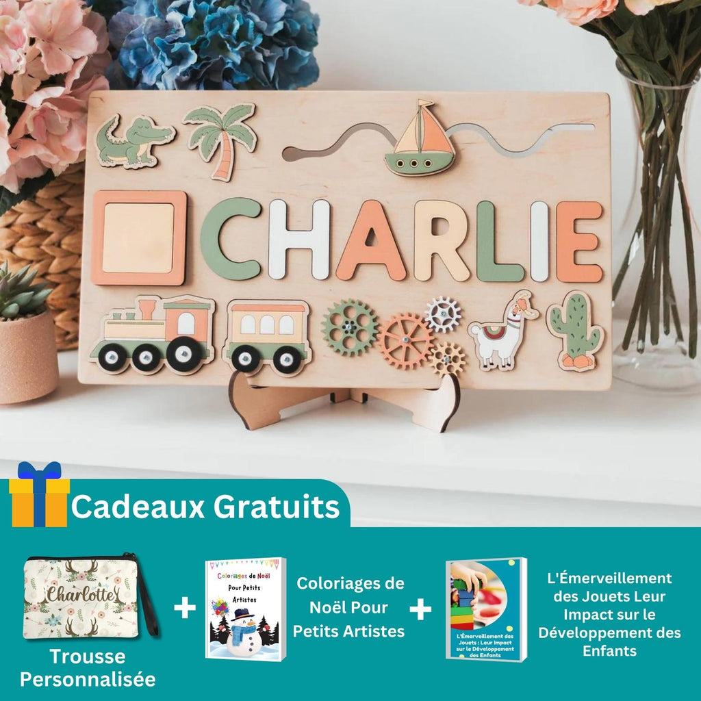 Puzzle en Bois Prénom Personnalisé – Éveil Sensoriel, Bois Éco-Responsable, +9 Mois, Cadeau Unique | NamePuzzle by TrioNest™