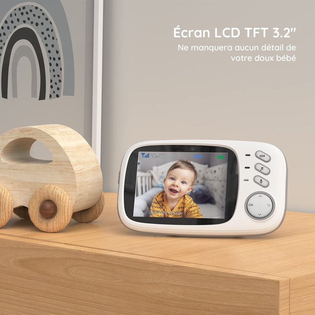 Moniteur Vidéo Bébé Vision Nocturne VOX Interphone Température Berceuses – TrioNest™