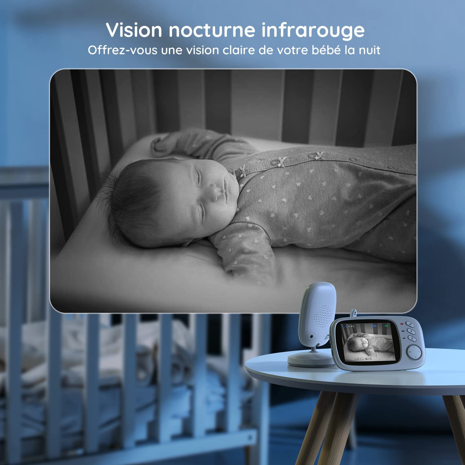 Moniteur Vidéo Bébé Vision Nocturne VOX Interphone Température Berceuses – TrioNest™