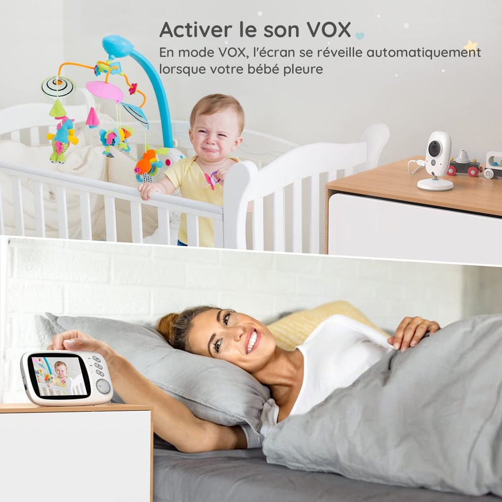 Moniteur Vidéo Bébé Vision Nocturne VOX Interphone Température Berceuses – TrioNest™