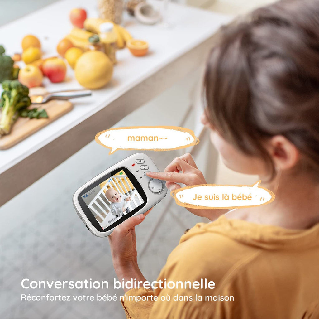 Moniteur Vidéo Bébé Vision Nocturne VOX Interphone Température Berceuses – TrioNest™