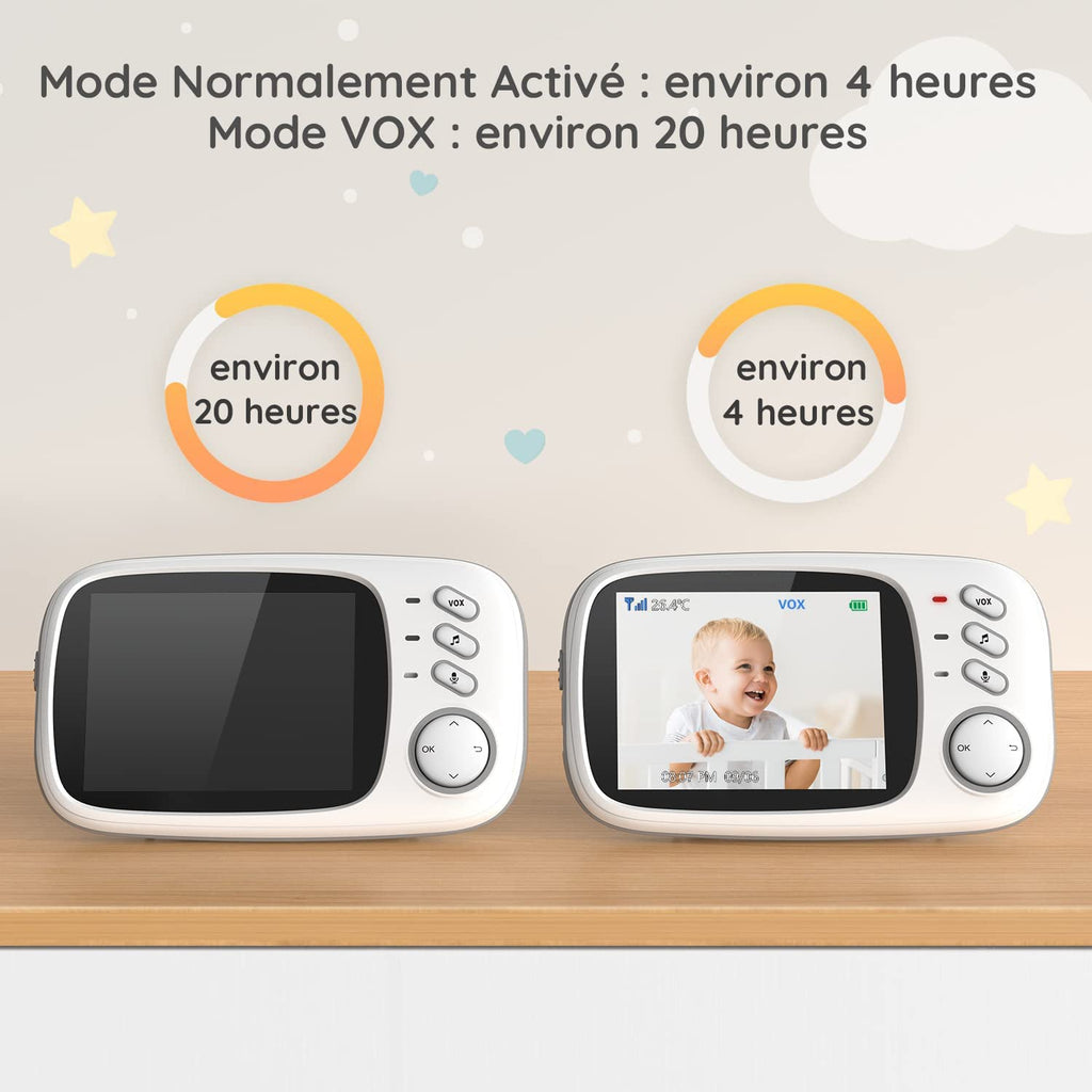 Moniteur Vidéo Bébé Vision Nocturne VOX Interphone Température Berceuses – TrioNest™