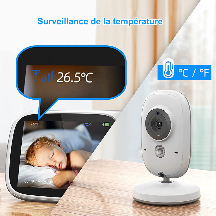 Moniteur Vidéo Bébé Vision Nocturne VOX Interphone Température Berceuses – TrioNest™