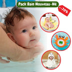 Pack Bain Bébé 3-en-1 – Fleur Lotus, Cape Polaire Corail Motif Animal & Thermomètre Crabe | TrioNest™