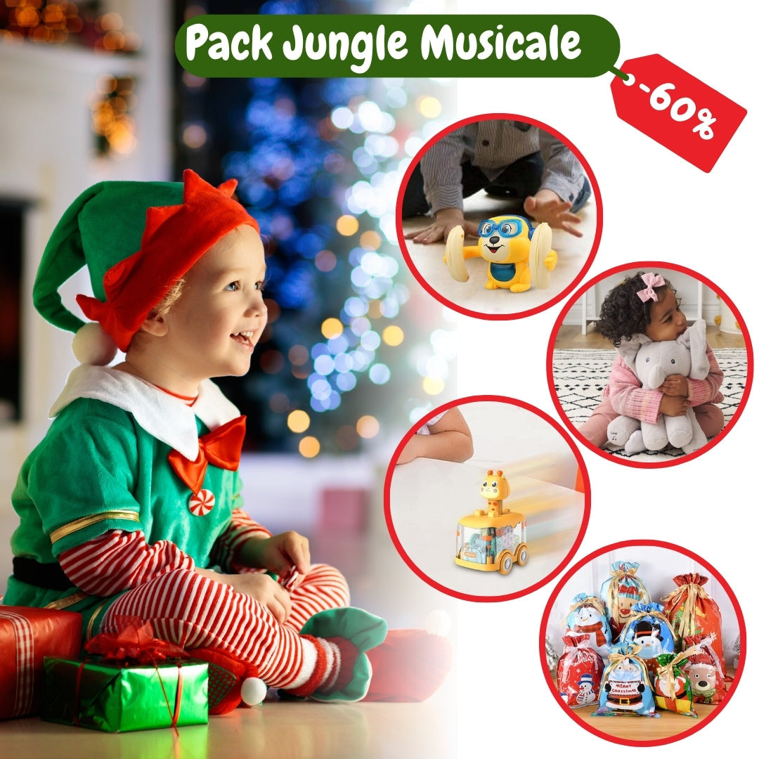 Pack Jungle Musicale Singe Culbuteur + Éléphant Cache-Cache + RAYONNETTE – TrioNest™