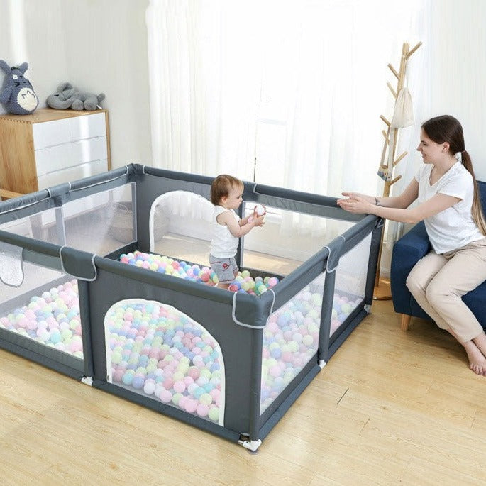 Parc Bébé Pliable 180x150cm – Tapis Amovible, Maille Respirante, Vision 360°, 50 Balles Incluses | TrioNest™