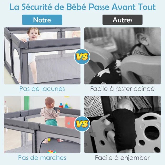 Parc Bébé Pliable 180x150cm – Tapis Amovible, Maille Respirante, Vision 360°, 50 Balles Incluses | TrioNest™