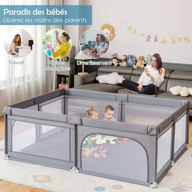 Parc Bébé Pliable 180x150cm – Tapis Amovible, Maille Respirante, Vision 360°, 50 Balles Incluses | TrioNest™