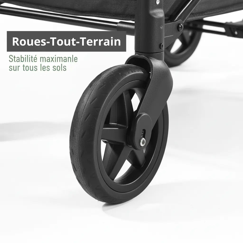 Poussette Wagon 4 Places Tout-Terrain – Harnais 5 Points, 150 kg, Toit UV, 8 Rangements, Pliable | TrioNest™ Wagon TrioNest™ Poussette 3 en 1