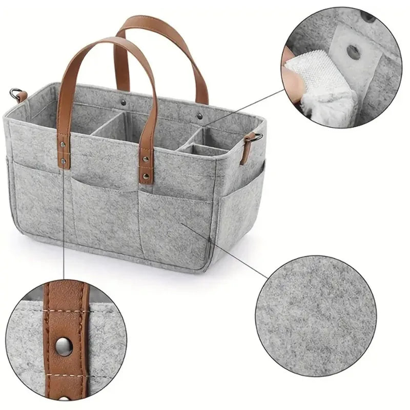Panier de Rangement Bébé Polyvalent | TrioNest™ – Tissu Feutre, Poignées Cuir, Inserts Amovibles, 3 Coloris