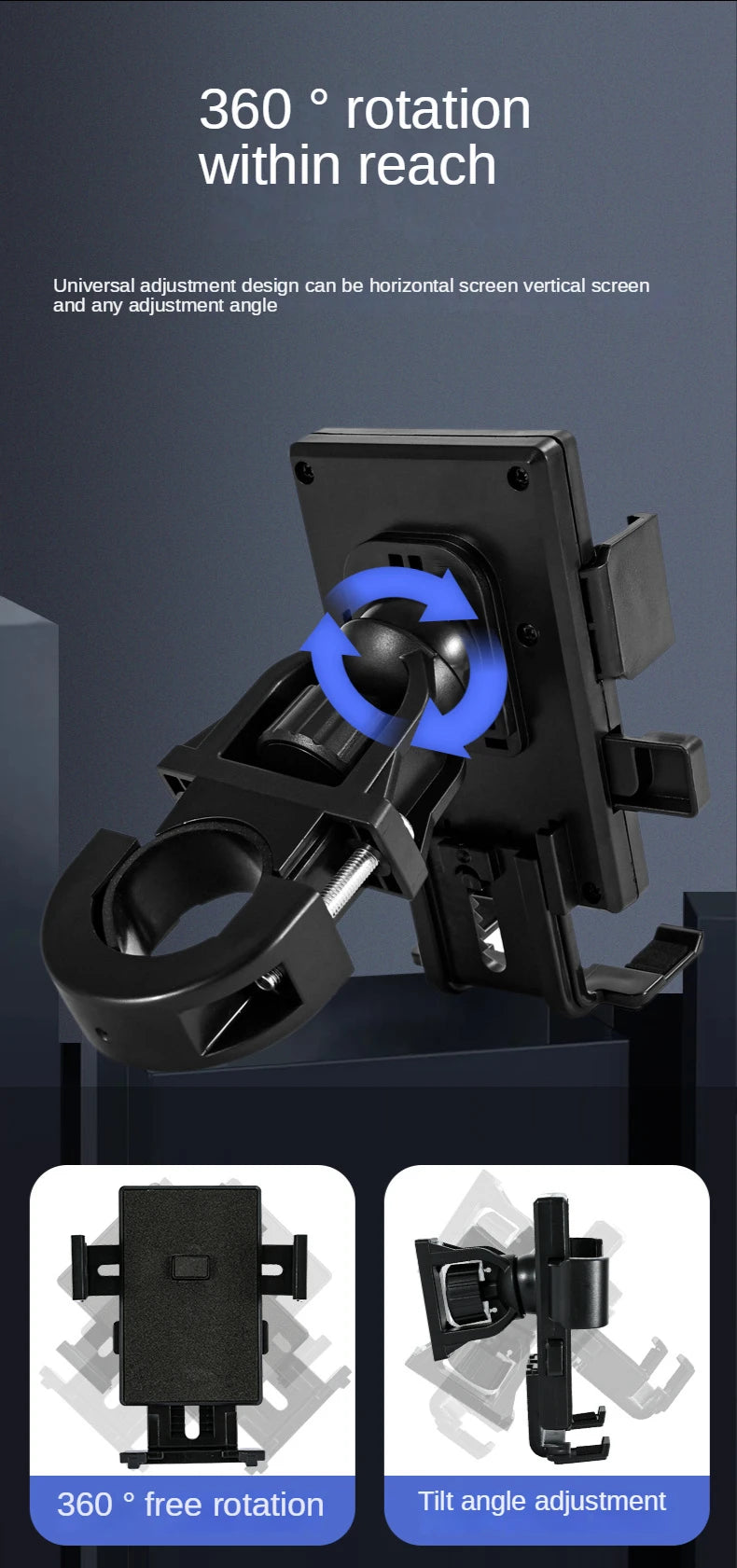 Support Téléphone Poussette Rotation 360° – Pince Universelle Vélo, Fauteuil Roulant & Scooter | TrioNest™