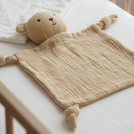 Doudou d'Apaisement Bébé CâlinNest™ – Peluche Motifs Animaux, Coton Bio Doux & Bavoir Intégré 0-12 Mois | TrioNest™