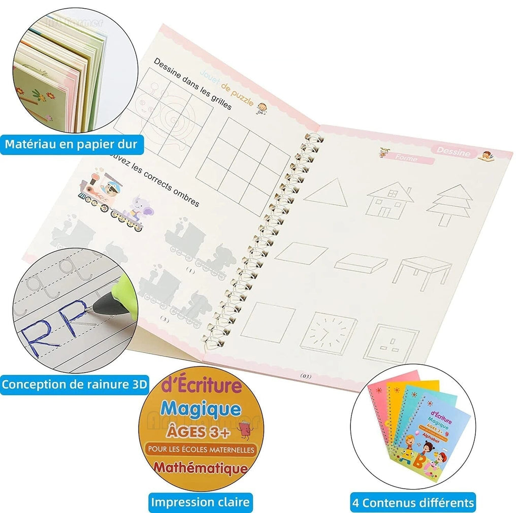 Cahier d'Écriture Magique Réutilisable MagicWrite – 4 Cahiers, Stylo Encre Magique | TrioNest™ mon adorable bebe