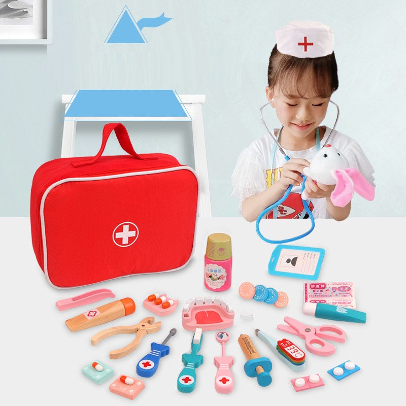 Kit de Médecin pour Enfants – Stéthoscope, Outils Dentaires, Boîte Bois & Sac Tissu, Jeux de Rôle | DoctorKit by TrioNest™