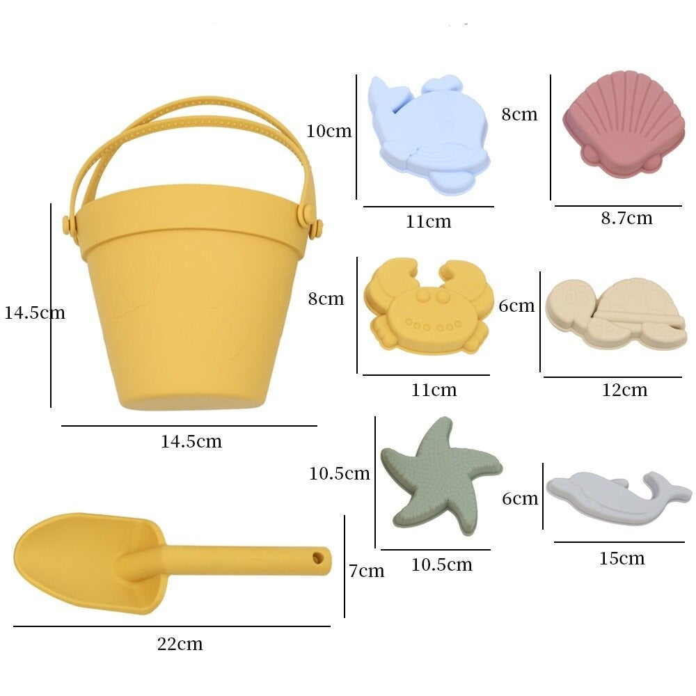 Jouets de Seau de Plage pour Enfants – Silicone, 6 Moules 3D Océan, Pliable | TrioNest™