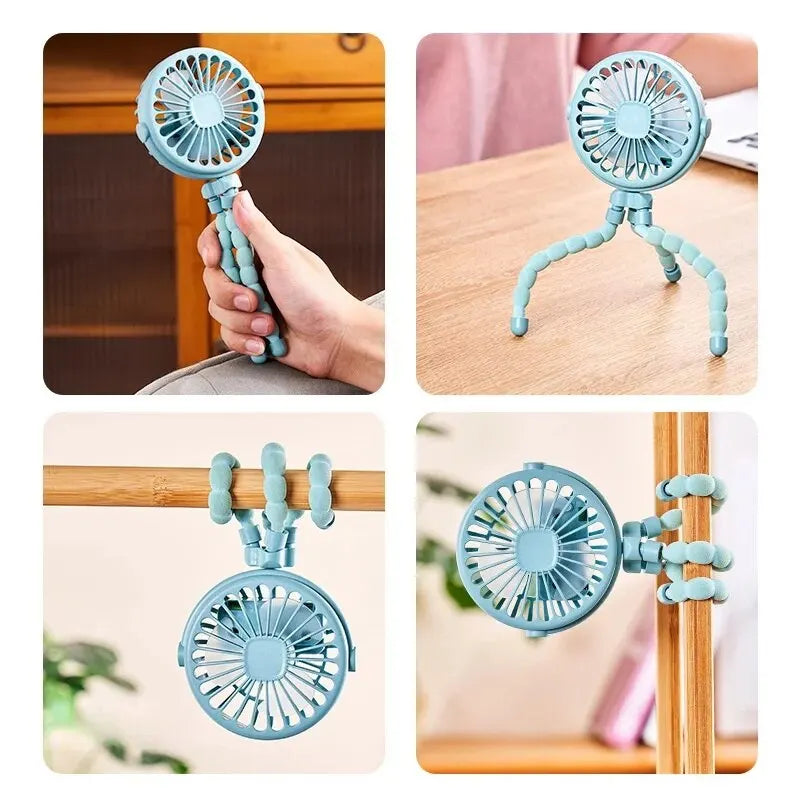 Multifunktionaler Kinderwagen für Studenten, tragbar, wiederaufladbar über USB, Lithium-Akku, Mini-Oktopus-Ventilator