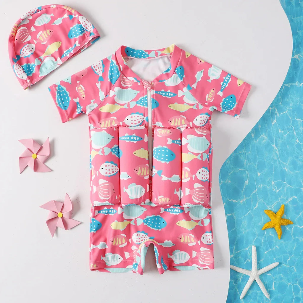 Combinaison de Bain Flottante Enfant TrioNest™ AQUAGLIDE™ | 8 Flotteurs EVA Amovibles | Anti-UV | 12 Mois à 6 Ans