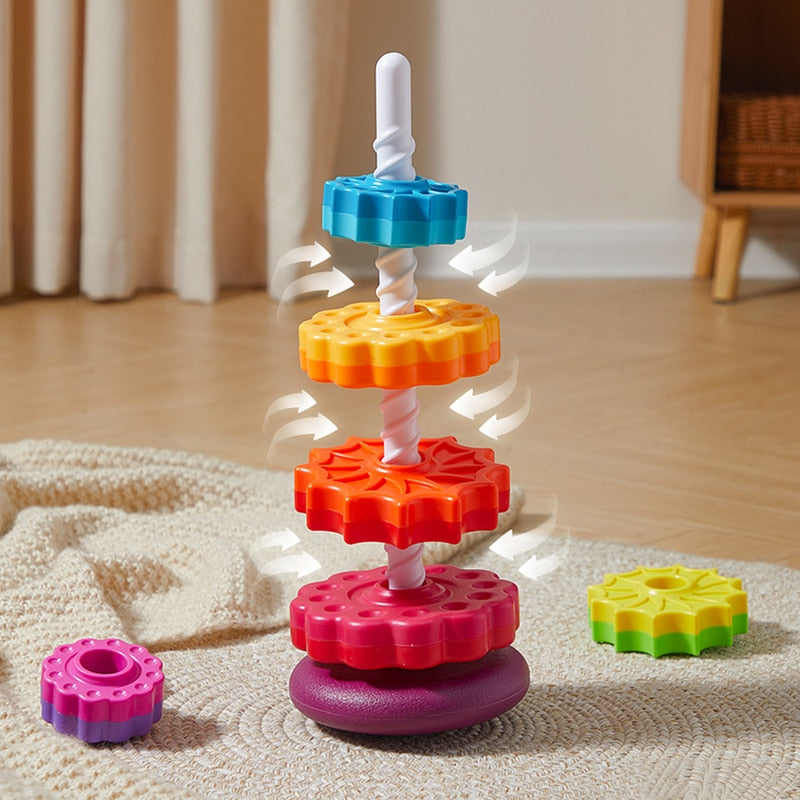 Jouet Empilable Roue Tournante Arc-en-ciel – ABS, Poteau Spirale, Éveil Couleurs | TrioNest™