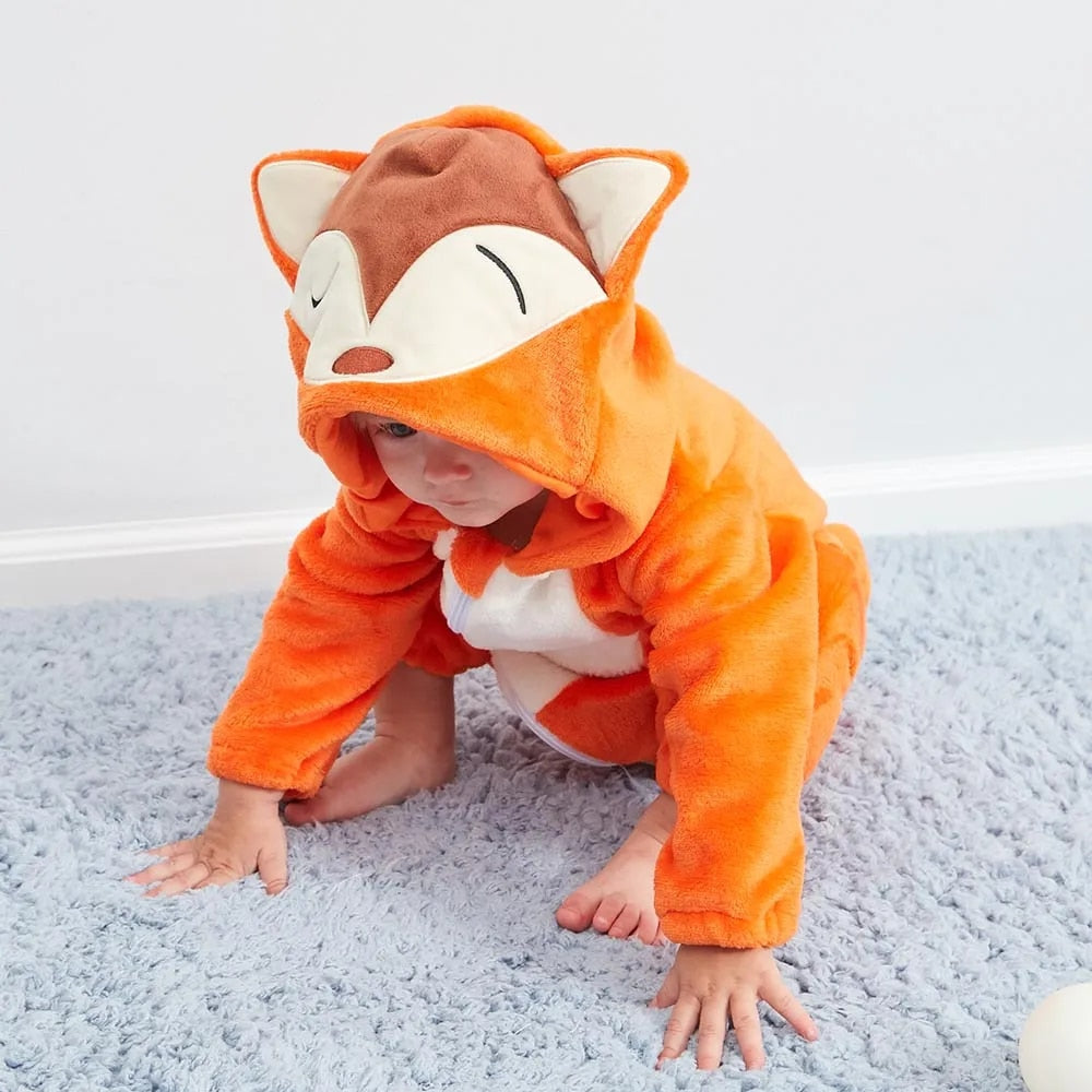 Barboteuse Bébé À Capuche Motifs Animaux – ONE-ZIP Double Curseur, Coton PP, Automne/Hiver/Printemps | AnimalHood by TrioNest™ mon adorable bebe