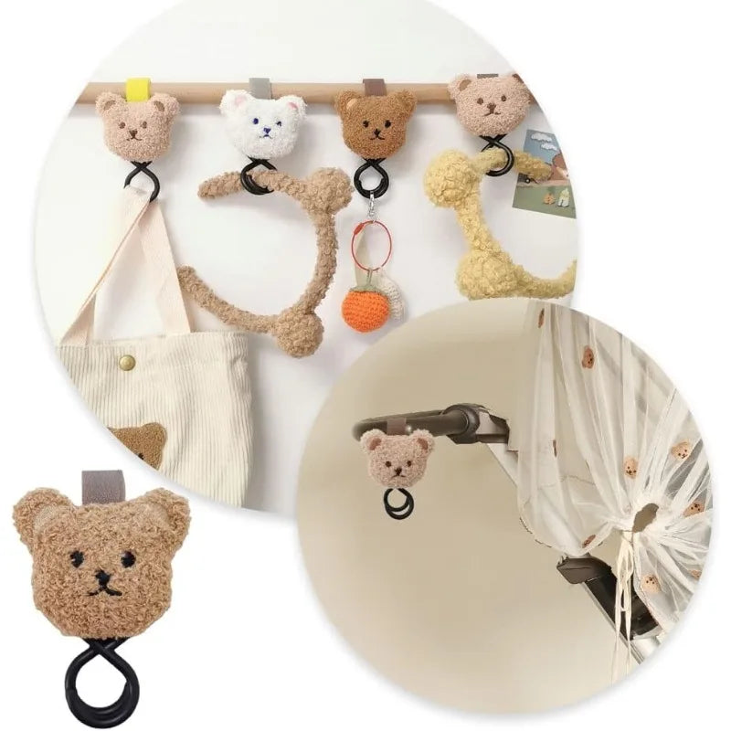 Kinderwagenhaken Baby, niedlicher Plüschtier-Teddybär, robuste Universalhalterung und Gurt, Kinderwagen-Accessoires für Mama