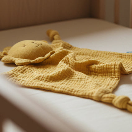Doudou d'Apaisement Bébé CâlinNest™ – Peluche Motifs Animaux, Coton Bio Doux & Bavoir Intégré 0-12 Mois | TrioNest™