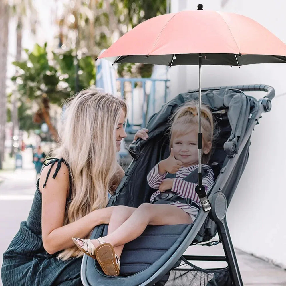 Parapluie Poussette Pliant Universel – Protection UV & Pluie, Rotation 360°, Parasol Bébé | TrioNest™
