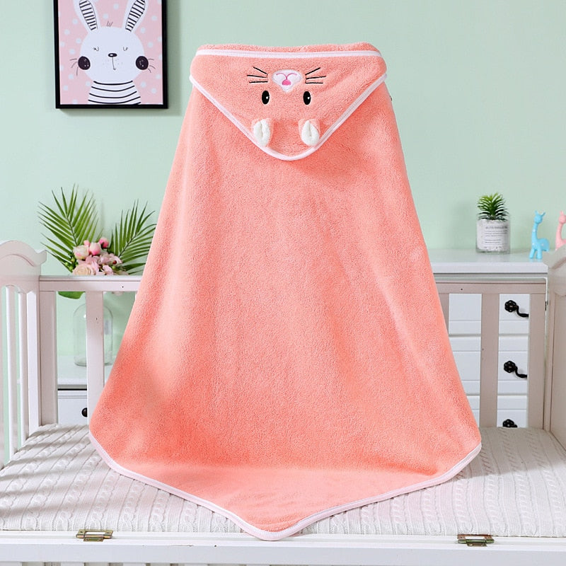 Cape de Bain Bébé à Motif d'Animaux – Polaire Corail, 80x80 cm, Lavable Machine | TrioNest™ mon adorable bebe