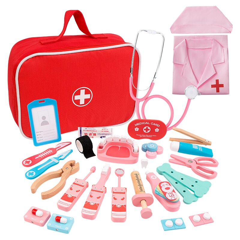 Kit de Médecin pour Enfants – Stéthoscope, Outils Dentaires, Boîte Bois & Sac Tissu, Jeux de Rôle | DoctorKit by TrioNest™