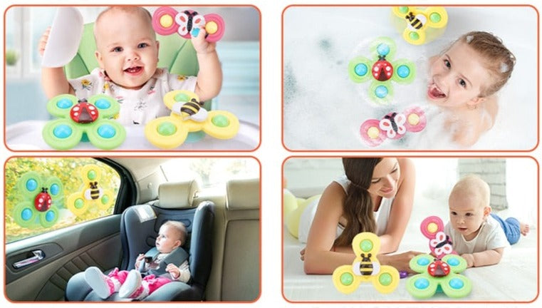 Ventouse Spinner pour Bébé Pack de 3 – Dentition, Jouet Gyroscopique & Bain, Balles Sensorielles, Ventouse Silicone | TrioNest™