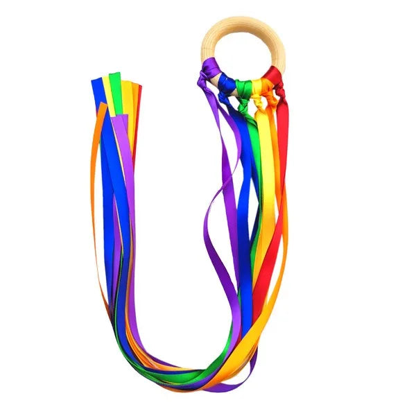 Jouet Anneau À Rubans Multicolore Montessori – Hêtre Non Traité, Éveil Sensoriel, Dentition, +6 Mois | RainbowRing by TrioNest™