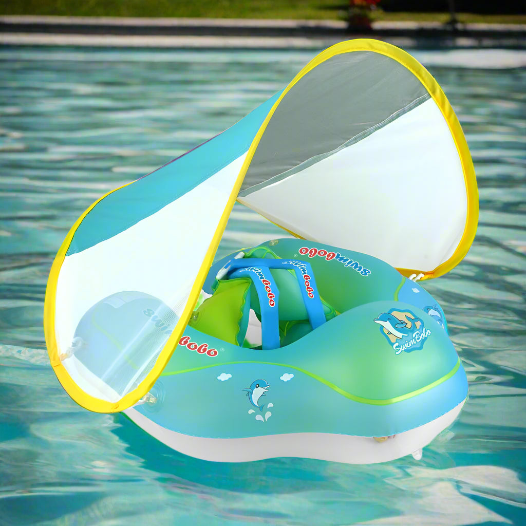 Bouée Gonflable à Ombrelle Anti-UV pour Bébé – 5 Points d'Attache, Pliable, 3 Mois-6 Ans, Piscine & Mer | Sunsplash by TrioNest™ mon adorable bebe
