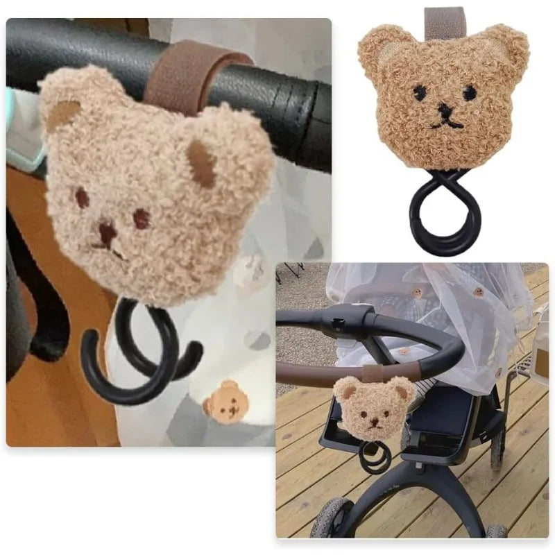 Kinderwagenhaken Baby, niedlicher Plüschtier-Teddybär, robuste Universalhalterung und Gurt, Kinderwagen-Accessoires für Mama