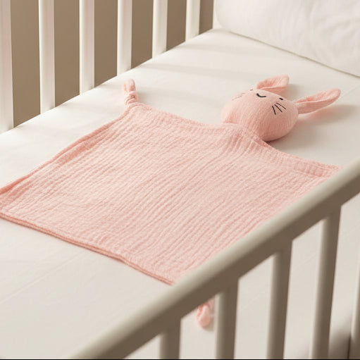 Doudou d'Apaisement Bébé CâlinNest™ – Peluche Motifs Animaux, Coton Bio Doux & Bavoir Intégré 0-12 Mois | TrioNest™