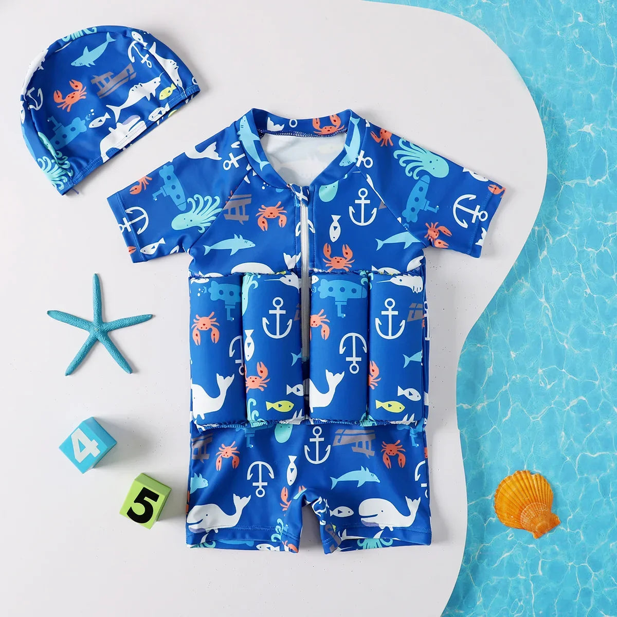 Combinaison de Bain Flottante Enfant TrioNest™ AQUAGLIDE™ | 8 Flotteurs EVA Amovibles | Anti-UV | 12 Mois à 6 Ans