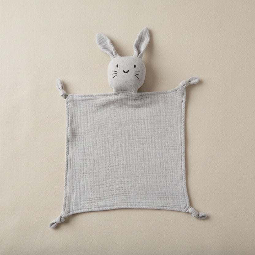 Doudou d'Apaisement Bébé CâlinNest™ – Peluche Motifs Animaux, Coton Bio Doux & Bavoir Intégré 0-12 Mois | TrioNest™