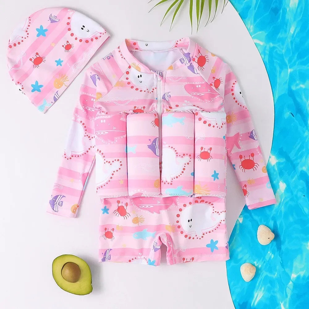 Combinaison de Bain Flottante Enfant TrioNest™ AQUAGLIDE™ | 8 Flotteurs EVA Amovibles | Anti-UV | 12 Mois à 6 Ans