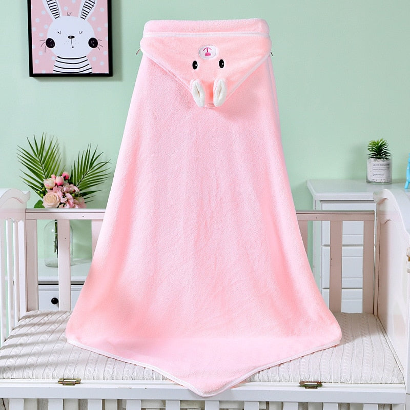 Cape de Bain Bébé à Motif d'Animaux – Polaire Corail, 80x80 cm, Lavable Machine | TrioNest™ mon adorable bebe
