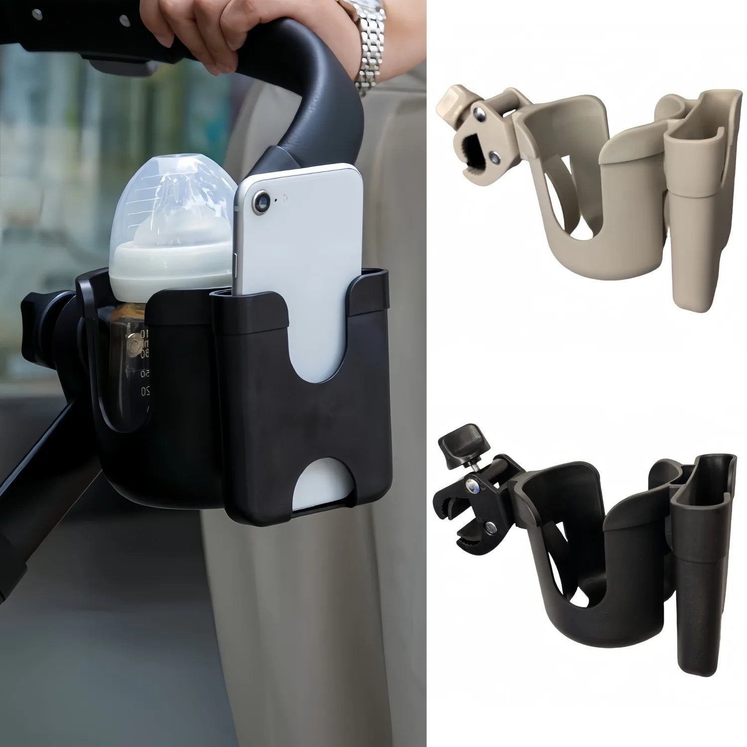 Porte-Gobelet Poussette Antidérapant – Support Bouteille & Téléphone Universel Landau | TrioNest™