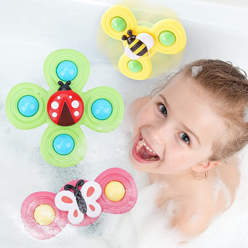 Ventouse Spinner pour Bébé Pack de 3 – Dentition, Jouet Gyroscopique & Bain, Balles Sensorielles, Ventouse Silicone | TrioNest™