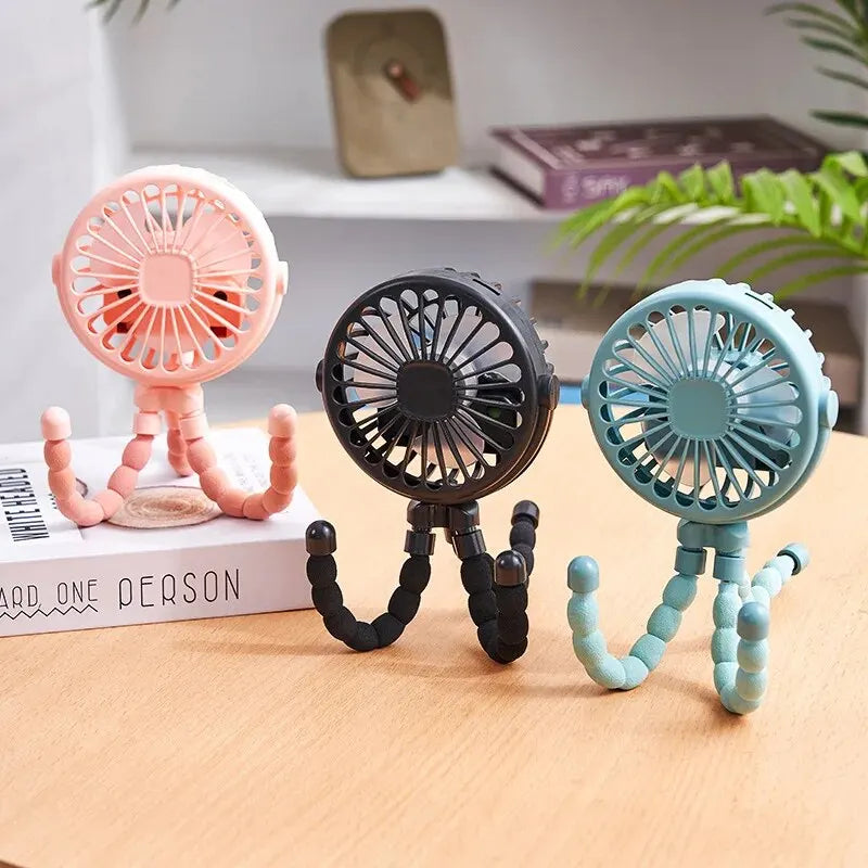 Multifunktionaler Kinderwagen für Studenten, tragbar, wiederaufladbar über USB, Lithium-Akku, Mini-Oktopus-Ventilator