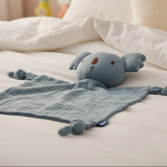Doudou d'Apaisement Bébé CâlinNest™ – Peluche Motifs Animaux, Coton Bio Doux & Bavoir Intégré 0-12 Mois | TrioNest™