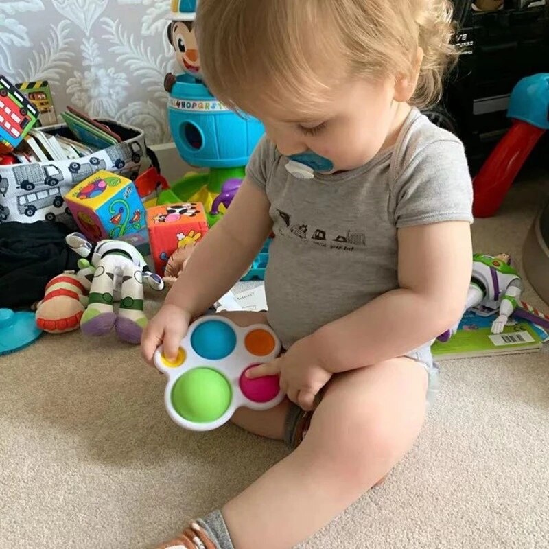 Jouet Sensoriel à Bulles de Poussée Montessori – 5 Bulles Silicone, Motricité Fine | TrioNest™