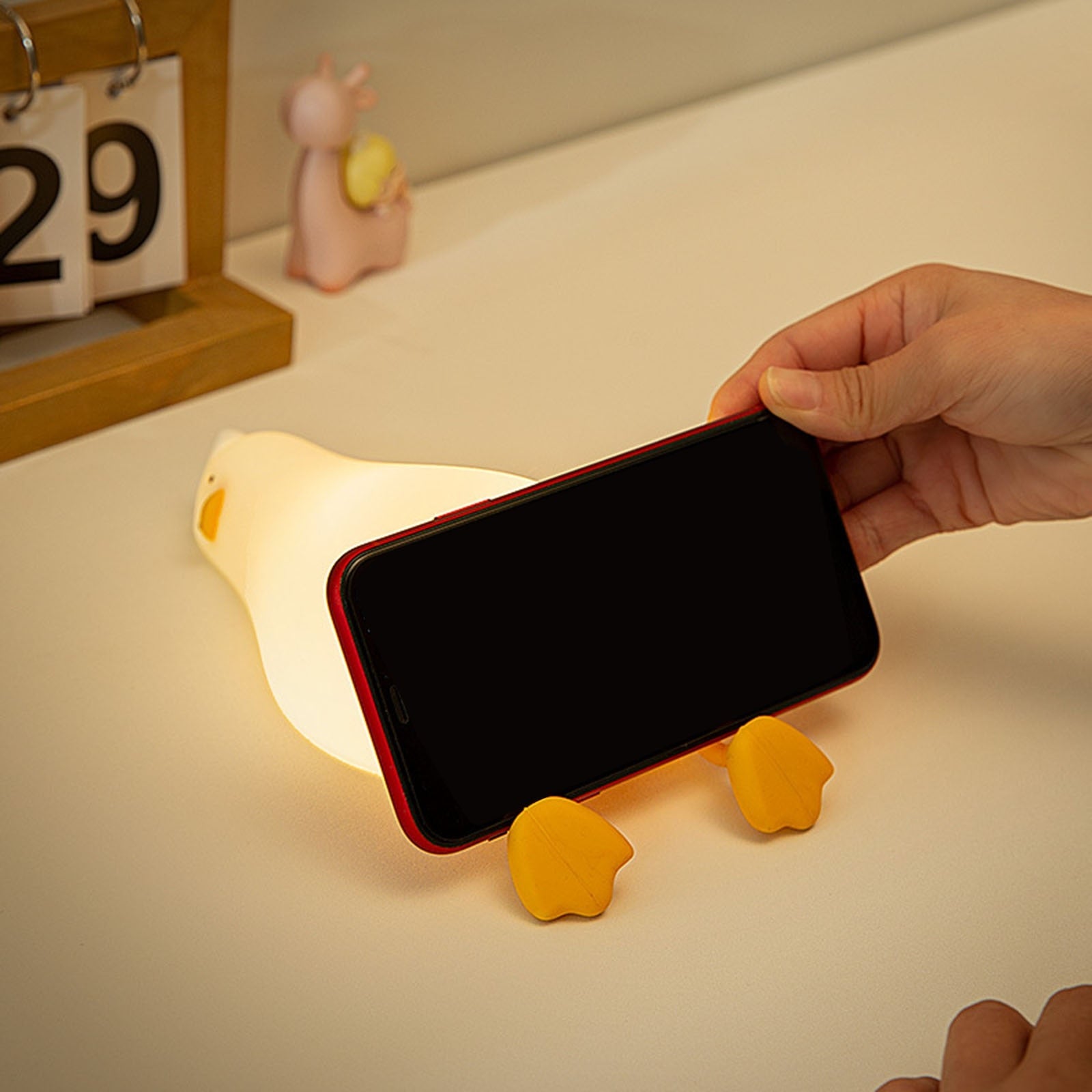 Veilleuse Canard Bébé – Lumière Douce Tactile, Filaire & Sans Fil, Support Téléphone | TrioNest™