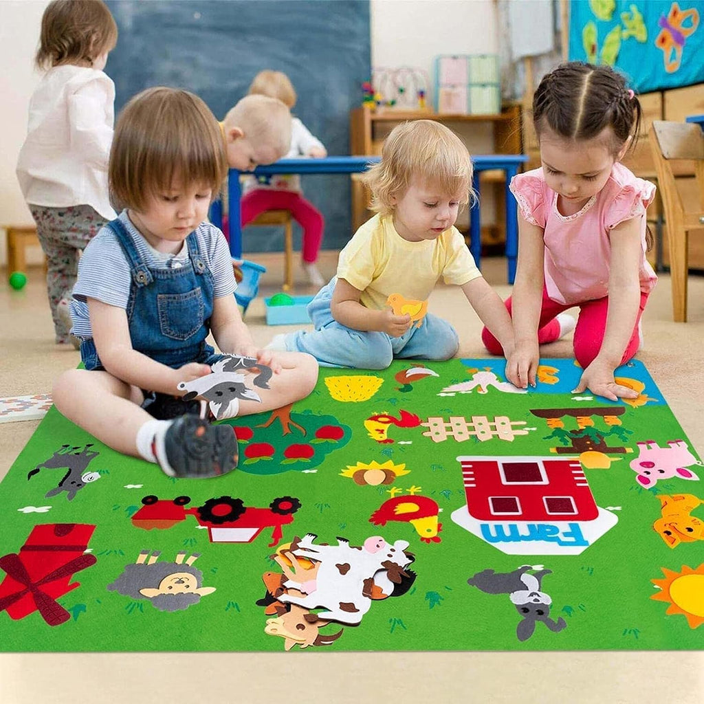 Tableau en Feutre Ferme Enfants – 75x105 cm, Réutilisable, Éveil Animaux, Sans Écran | TrioNest™