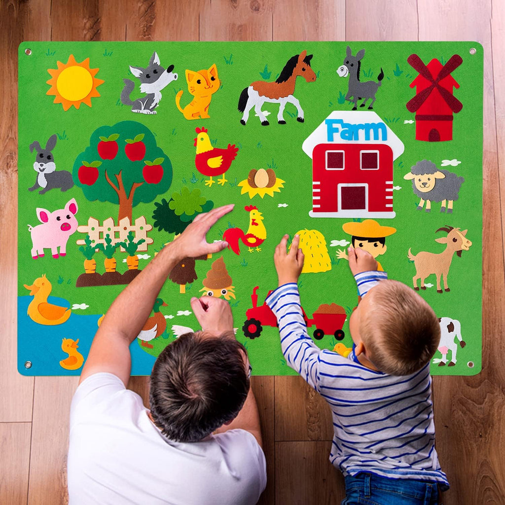 Tableau en Feutre Ferme Enfants – 75x105 cm, Réutilisable, Éveil Animaux, Sans Écran | TrioNest™