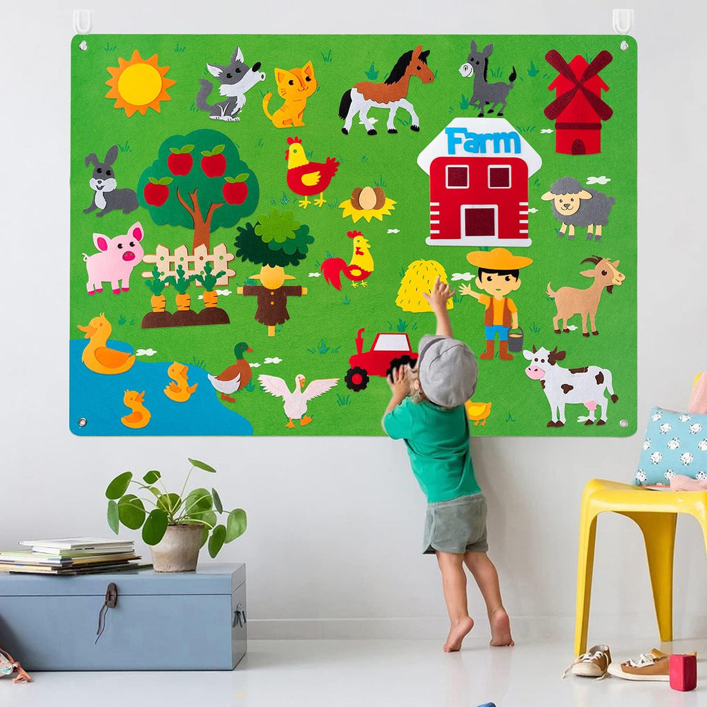 Tableau en Feutre Ferme Enfants – 75x105 cm, Réutilisable, Éveil Animaux, Sans Écran | TrioNest™