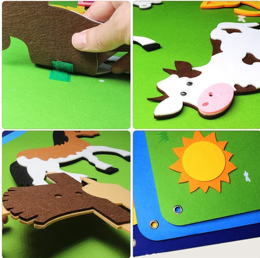 Tableau en Feutre Ferme Enfants – 75x105 cm, Réutilisable, Éveil Animaux, Sans Écran | TrioNest™